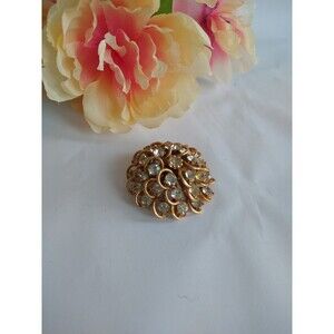 VTG Crystal Rhinestone Brooch Pin Heavy Dome Layered Huge